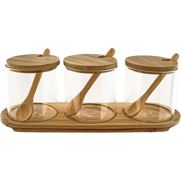 Praktische Vorratsbehälter aus Glas mit Holzplatte, Holzdeckel & Holzlöffel