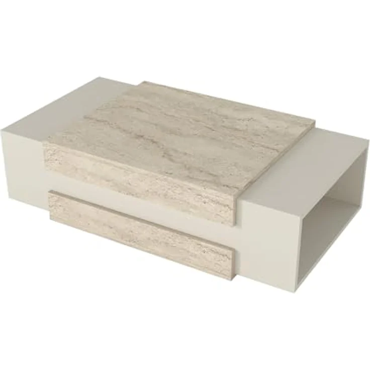 moebel17 Couchtisch Nora, Beige, Holzwerkstoff, Granitoptik, Rechteckig, 110x57x31 cm, mit 2 Regalfächern für zusätzlichen Stauraum – Bild 4