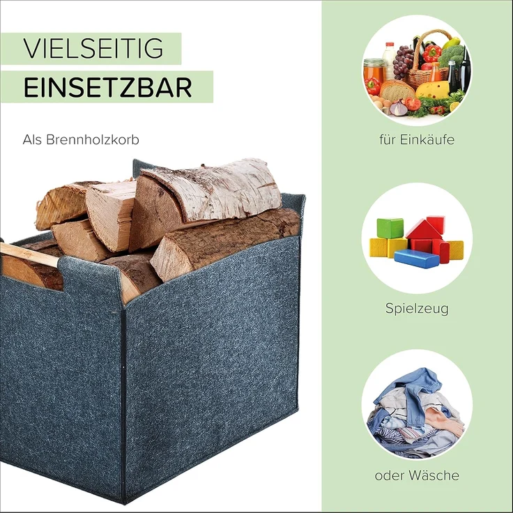 Kobolo Kaminholzkorb Holztrage Holzkorb Feuerholzkorb aus Filz, mit Holzgriffen – Bild 6