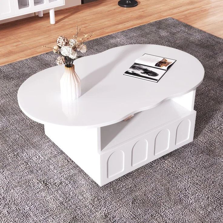 Couchtisch aus Spanplatte mit Schublade & Ablagefach, 100x60x40,5 cm, Weiß – Bild 5
