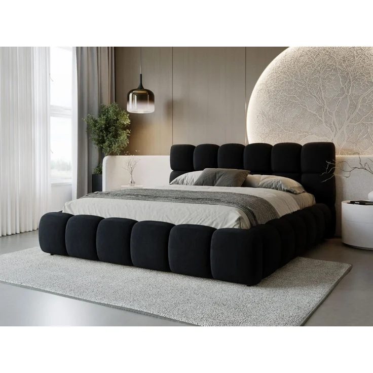 GRAINGOLD Modo Polsterbett 140x200, Doppelbett mit Kopfteil, groß Stauraum, Velour-Stoff, Schwarz – Bild 1