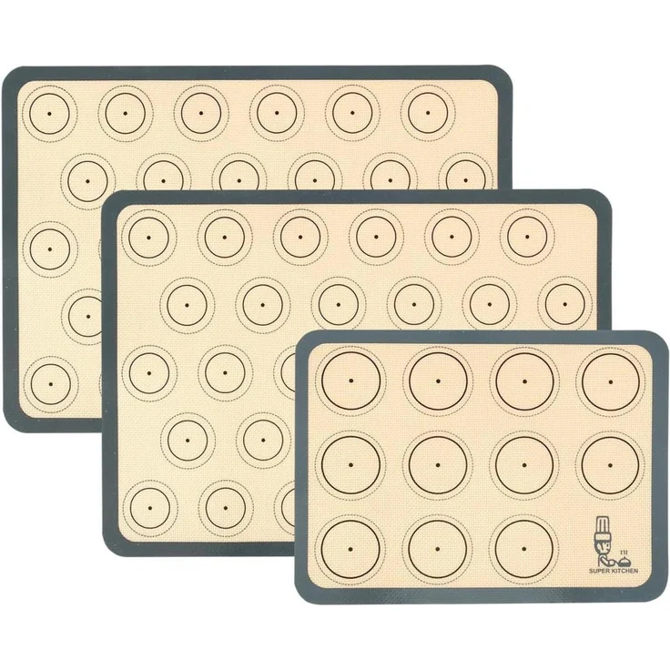 Backmatte Silikon Macaron Keks 3-Stück Set Grau Backunterlage Backfolie Antihaft – Bild 1