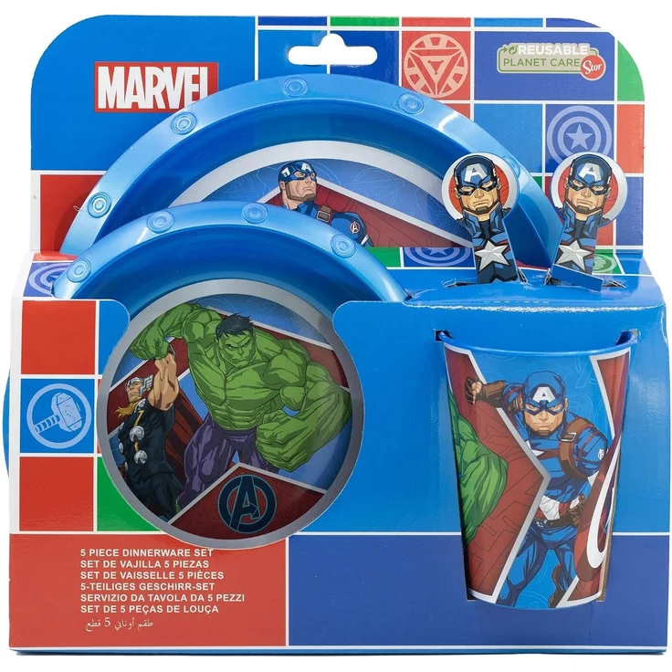 Kindergeschirr Set (5 tlg.) Schüssel, Teller, Becher & Besteck MARVEL Avengers – Bild 2