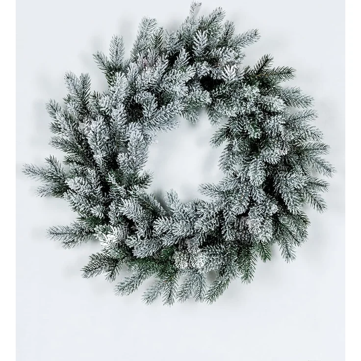 EveXmas Altair Premium Weihnachtskranz Grün-Weiß 45 cm beschneit, künstlicher Türkranz mit Schneeflock, 68 Zweige, 408 PE-Spritzguss-Triebe, 100% PE – Bild 2