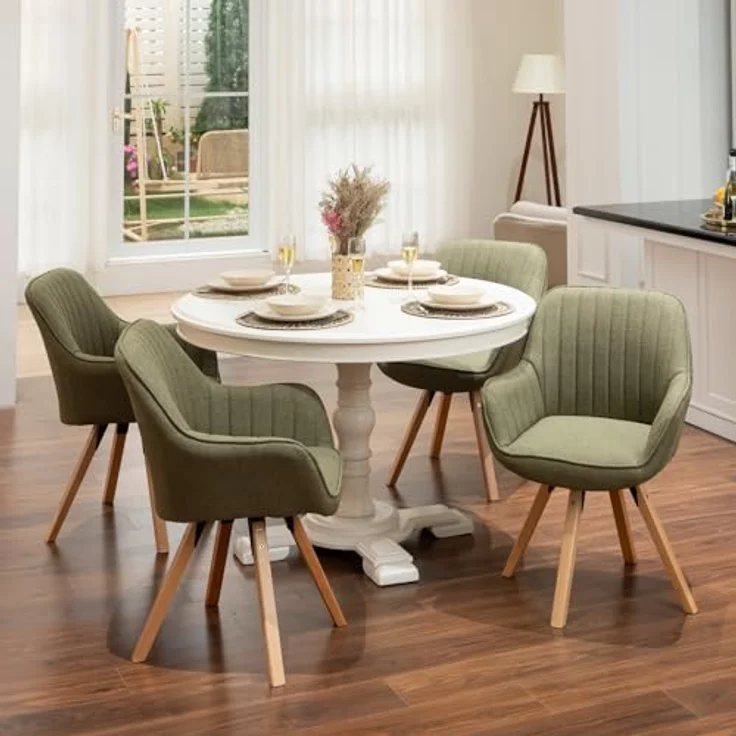 MEUBLE COSY Esszimmerstühle Drehbar 2er Set Küchenstuhl Polsterstuhl Drehstuhl mit Armlehne Sessel Schminkstuhl aus Stoff Massivholzbeine für Esszimmer Wohnzimmer Arbeitszimmer, Grün – Bild 3