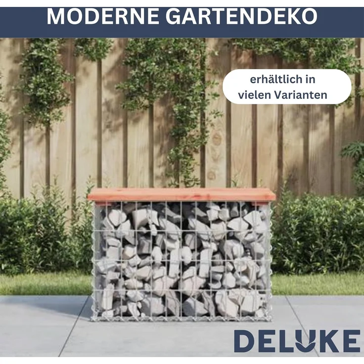 Gartenbank Gabionen BIKS aus Stahl 33x31x42cm Kiefernholz Braun Gabionenbank Gartentisch aus Gabionen Steinkorb Gabionengitter Ziergabione Drahtkorb befüllbar – Bild 5