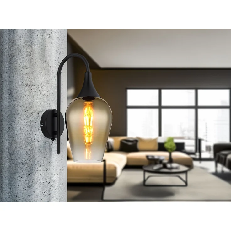 Ausgefallene LED Wandleuchte mit Schalter & Glasschirm Gold, Höhe 36cm – Bild 5