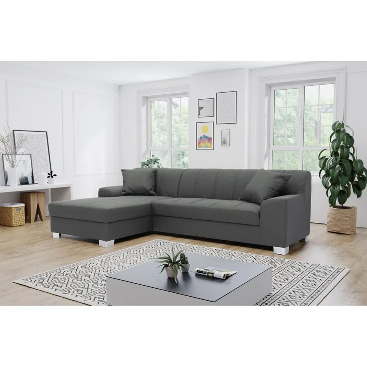 DOMO. collection Ecksofa Capri, Sofa in L-Form mit Füßen aus Chrom, Eckcouch, Polsterecke, Couch 239 x 152 x 75 cm (BxTxH), grau