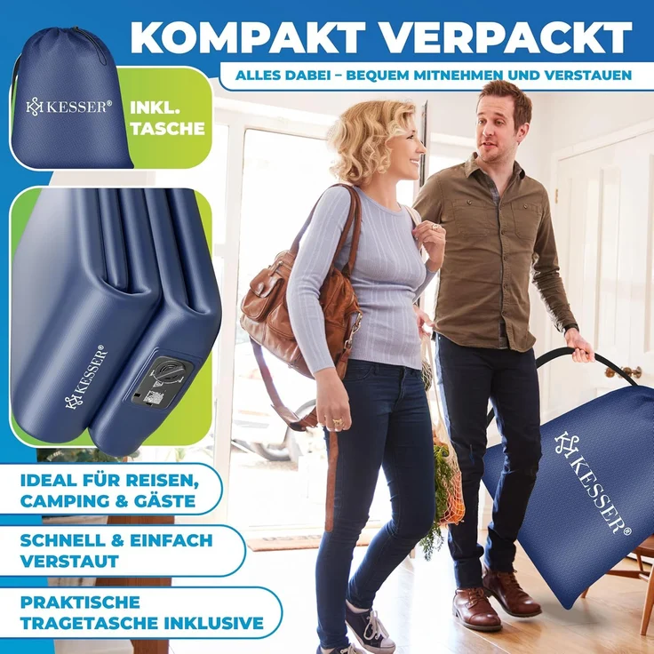 KESSER® Aufblasbare Matratze Luftbett Selbstaufblasend Gästebett mit eingebauter elektrischer Pumpe, Luftmatratze für Camping oder Heimgebrauch Mit Tasche, geeignet für 2 Person - 203 x 152,5 x 51 cm – Bild 8