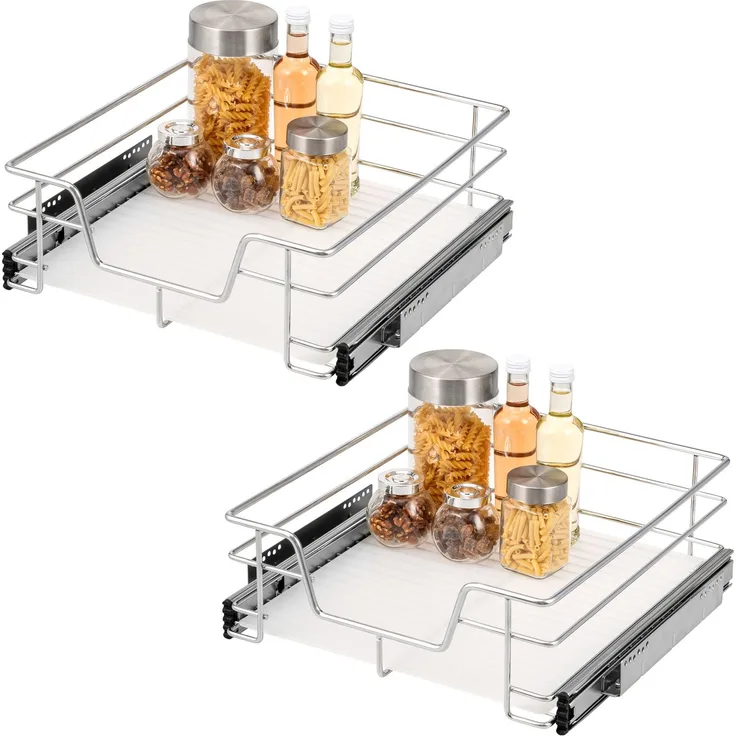 Teleskopschubladen 2er Set - für 50 cm Schrank mit Einlegeboden, aus Metall, (Chrom)