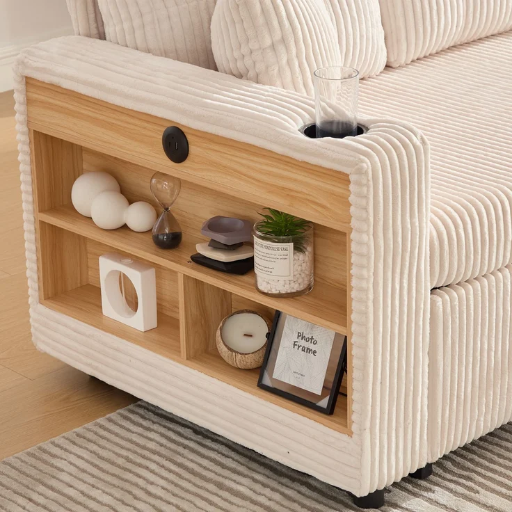 ZUBALIYA Sofa 144x85 cm, mit LED - Beleuchtung, mit USB - Anschluss, mit Stauraum, mit Ablageflächen, mit Ausziehbett – Bild 16
