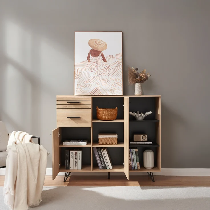 Sideboard Noppen 100x120x38 cm Eicheoptik [en. casa] – Bild 2