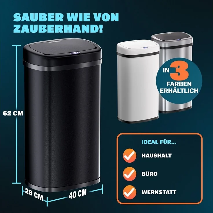 monzana Mülleimer, 50 L Automatik Sensor Mülleimer LED Display Müllbehälter berührungslos – Bild 3