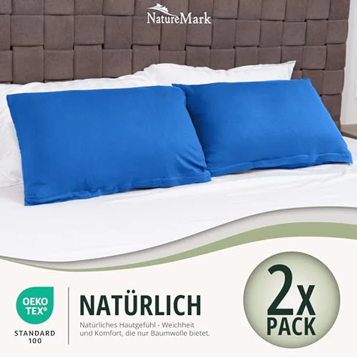 NatureMark 2er Pack Jersey Kissenbezug Kissenhülle Kissenbezüge Seitenschläferkissen Nackenkissen viele Größen und Farben ÖKO-TEX (40x60 cm (Nackenkissen geeignet), Royal blau) – Bild 7