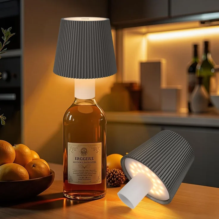 Ketom 2 Stück Flaschenlampe Aufsatz LED Aufladbar, IP54 Wasserdicht Lampenschirm für Flasche, Akku Lampe für Flasche LED USB, 3 Farbtemperaturen, Dimmbare, Touch Control, für Restaurant, Felsgrau