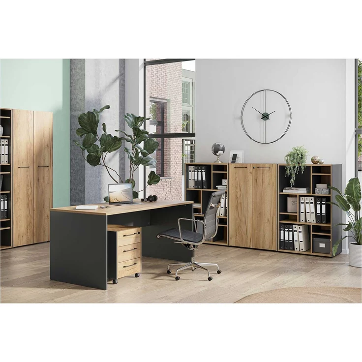 Aktenregal vito Podium, Holzwerkstoff, Schwarz, Holzfarben, 75 x 120 x 40 cm – Bild 3