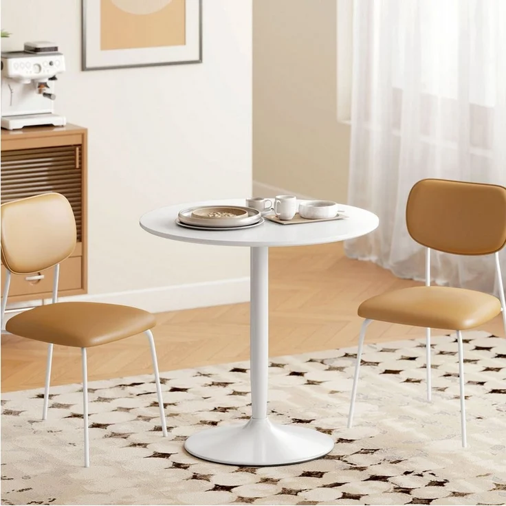 HOMCOM Esstisch 80x80 cm rund Küchentisch für 2 Personen Esszimmertisch mit Stahlbein, Rutschfester Fußauflage Säulentisch moderner Kaffeetisch für Küche, Esszimmer und Wohnzimmer Weiß – Bild 5