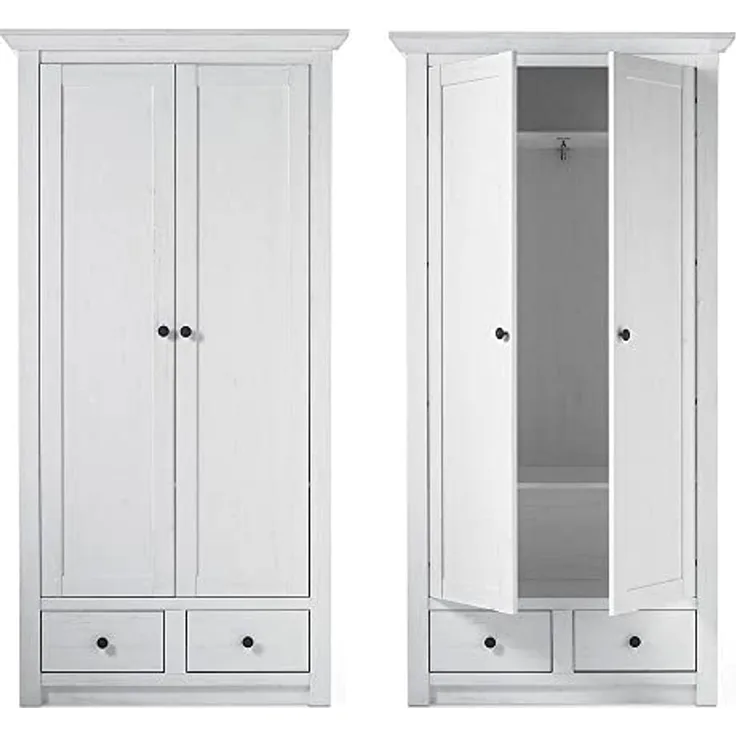Lomadox Garderobenschrank WINGST-61 2-türiger im Landhaus Stil Dekor Pinie weiß Nb. B/H/T 105 x 206 x 45 cm