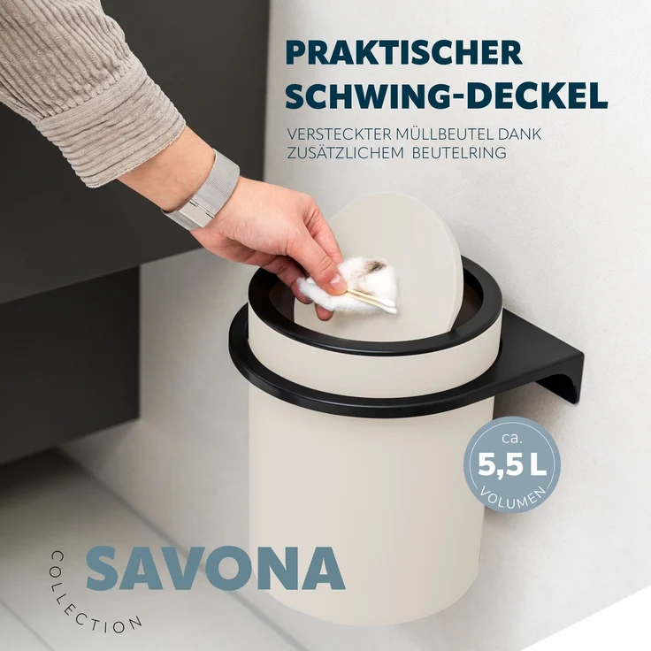 bremermann 2tlg. Bad-Set SAVONA Softtouch inkl. Wandhalterung, Kosmetikeimer 5,5 Liter und WC-Garnitur, rund - beige – Bild 5
