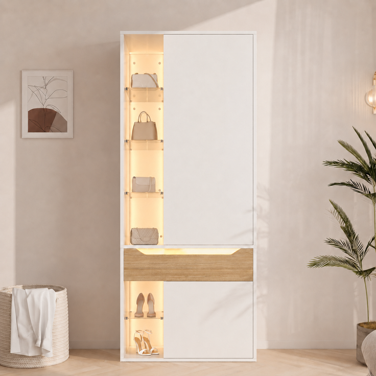 Kleiderschrank B 75 x T 50 x H 200 cm aus MDF mit LED-Glasvitrine – Bild 4