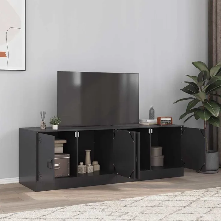 2 pcs TV-Schrank, Lowboard Schwarz 67x39x44 cm Stahl