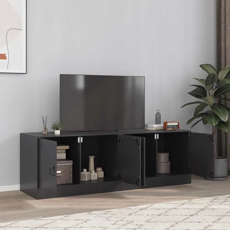 2 pcs TV-Schrank, Lowboard Schwarz 67x39x44 cm Stahl – Bild 1
