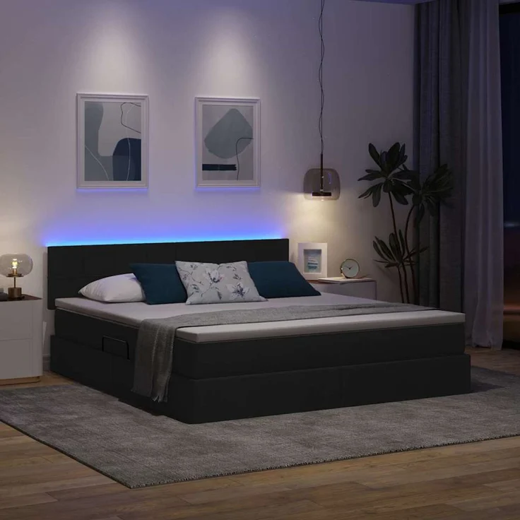 vidaXL LED-Speicherbett mit Matratze Schwarz 180 x 200 cm Stoff 3371162 – Bild 5