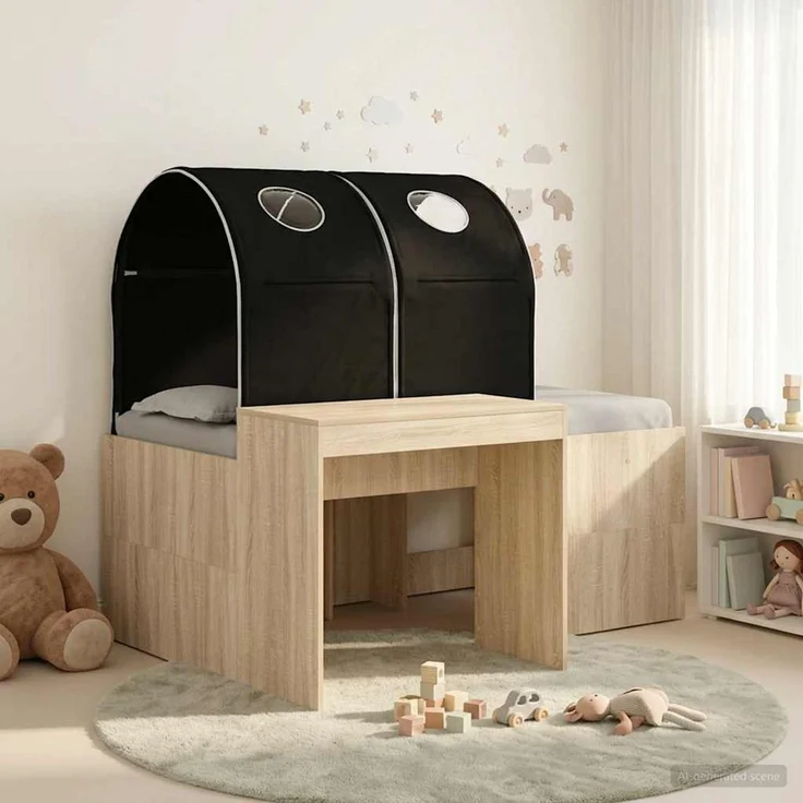 vidaXL Bett mit Tunnel 3 Stk. Artisian Eiche und Schwarz Holzwerkstoff 3423520 – Bild 1
