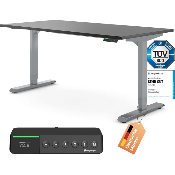 Desktopia Pro X - Elektrisch höhenverstellbarer Schreibtisch / Ergonomischer Tisch mit Memory-Funktion, Schwarz, Gestell Grau, 160x80 cm – Bild 1