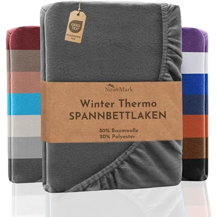 NatureMark Spannbettlaken Winter Thermo Fleece Spannbetttuch, 80% Baumwolle und 20% Polyester, Gummizug: rundum, (1 Stück), 120x200 cm - Anthrazit grau – Bild 2