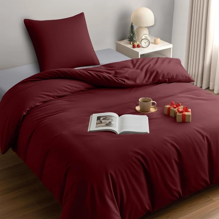 Utopia Bedding Bettwäsche 135x200 Set - Mikrofaser Bettbezug 135x200 cm + 1 Kissenbezug 80x80 cm - Burgund – Bild 1