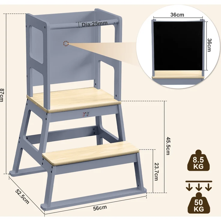 Baby Vivo Lernturm aus Holz - Mit Tafel in Grau – Bild 5