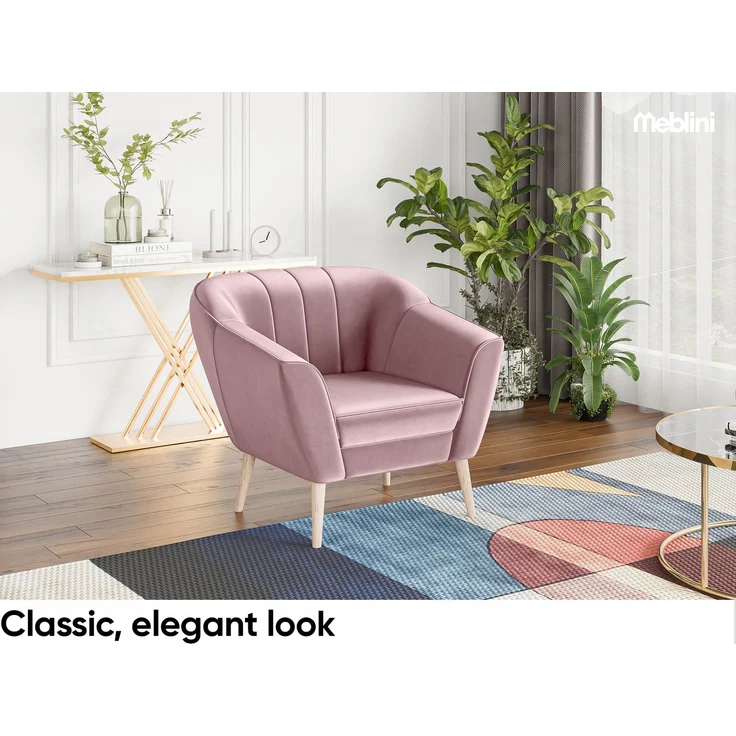 MEBLINI Sofa Sessel für Wohnzimmer - Mini Lounge für eine Person - Loungesessel - Armlehnstuhl - Armchair - KAIA - 1 - Rosa Samt – Bild 2