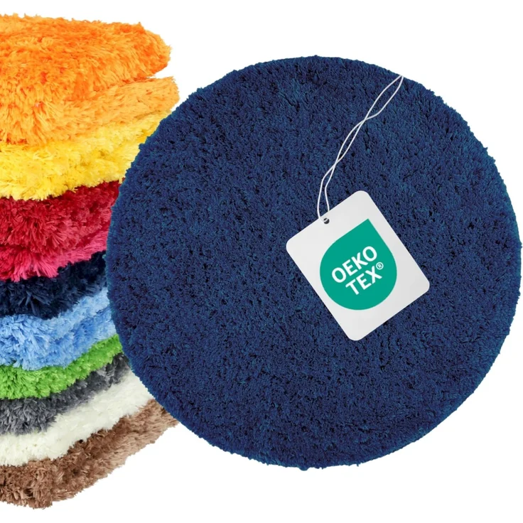 WohnDirect Badezimmerteppich Rund Ø 56 cm Dunkelblau – Badematte Rund Flauschig & rutschfest, Kleiner Badvorleger Saugstark, Waschbar, für Gäste-Bad & Fußbodenheizung