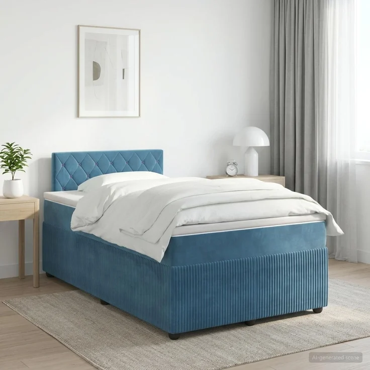 vidaXL Boxspringbett mit Matratze Dunkelblau 120 x 200 cm Samt 3451653 – Bild 1
