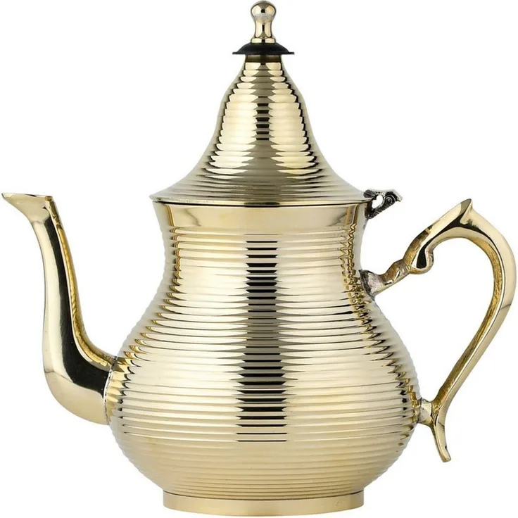 Marrakesch Orient & Mediterran Interior Teekanne Marokkanische Deko Teekanne aus Messing Kanne Nadima Gold 750ml, (1-St), Handarbeit