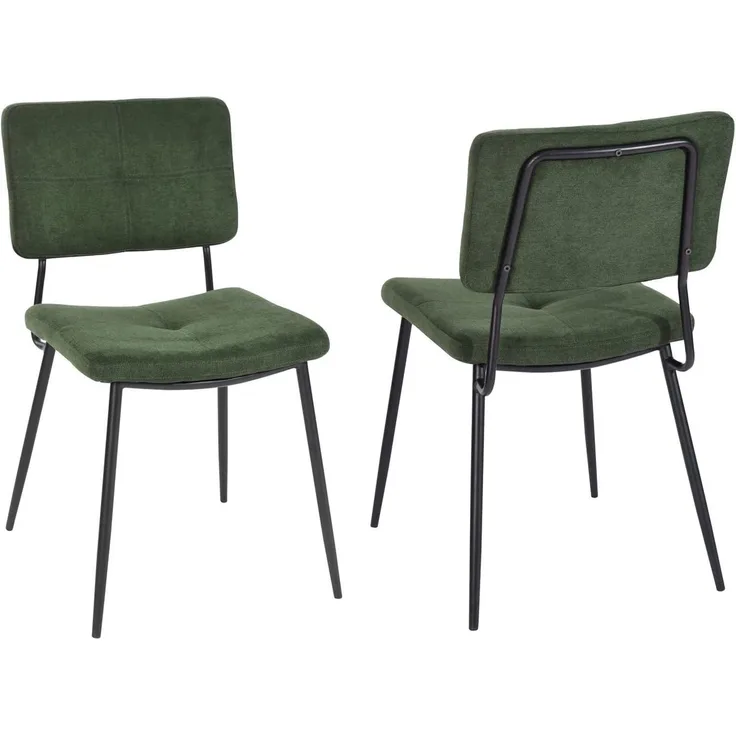 MEUBLE COSY Esszimmerstühle 2er Set Retro Küchenstühle Ergonomisch Wohnzimmerstuhl Bürostuhl Sessel mit Rückenlehne Sitzfläche aus Stoff Metallbeine, Grün, 59. 5 x 45 x 82 cm