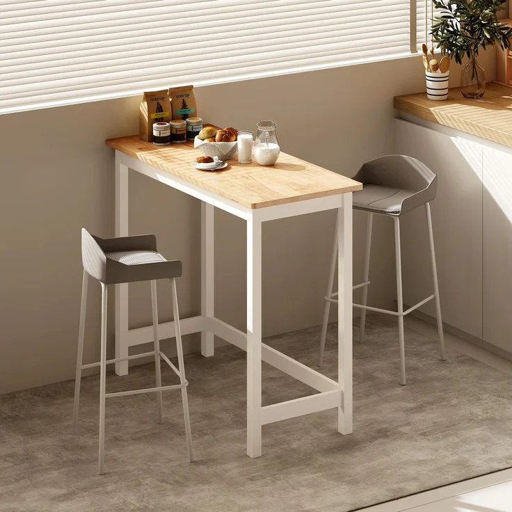 Bartisch, Eichenoptik, kompakt, Platz für 2 Personen, Naturholz+Weiß--Eiche--91x48x108cm--CHENHAONING – Bild 4
