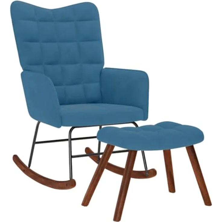 vidaXL Schaukelstuhl mit Hocker Blauer Samt 4016853 – Bild 2