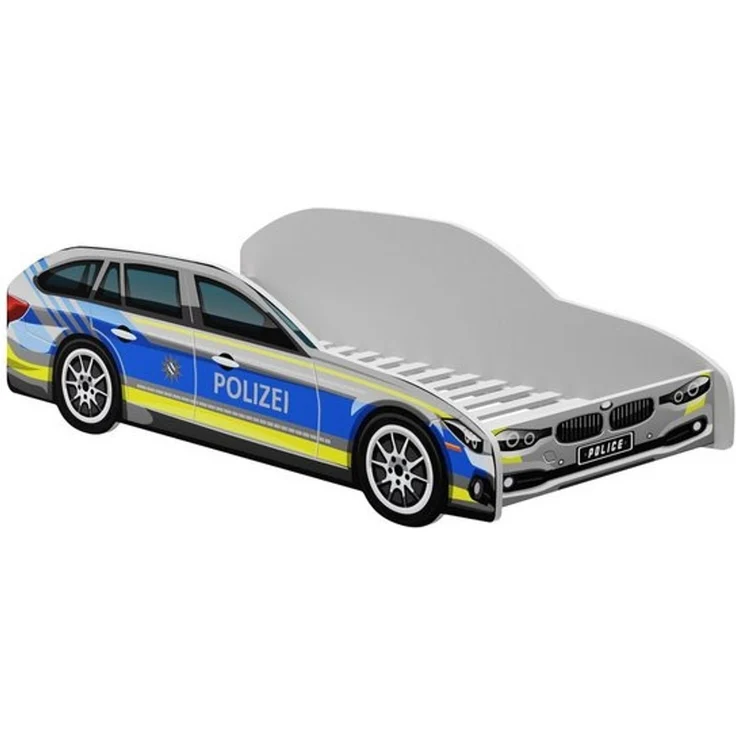 Kids Collective Autobett Kinderbett Jugendbett 70x140 und 80x160 cm Polizei Motiv, mit Rausfallschutz Kinder Spielbett 70x140 cm – Bild 4