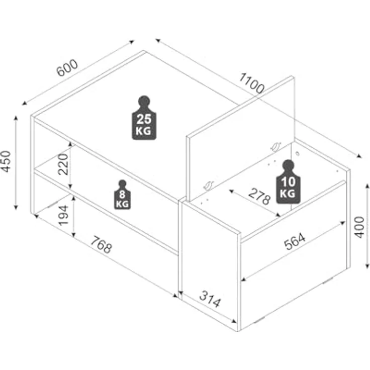 Vente-Unique Couchtisch Velkan, rechteckig, Anthrazit und Holz, 1 Fächer, 60x45x110 cm, ideal für Wohnzimmer – Bild 3