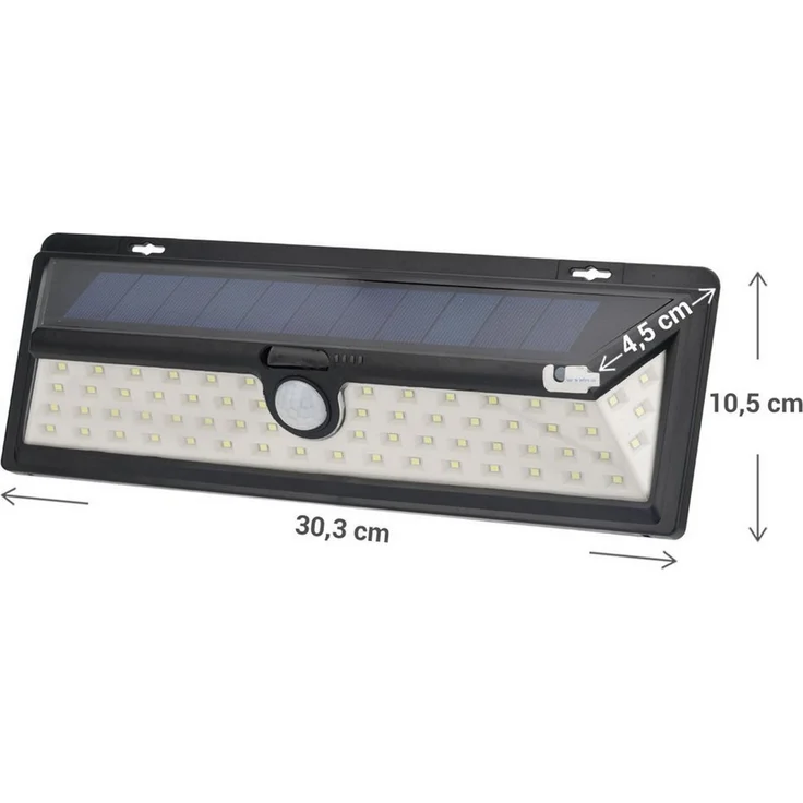 Casativo LED Außen-Wandleuchte Solar-Wandleuchte mit PIR-Sensor 66 LEDs 800 lm 13,2W IP44, LED fest integriert, 66 helle LEDs mit je 0,2 Watt (13,2 Watt gesamt), 3.600 mAh Akku/smarter Nachtlicht-Modus/LEDs mit Seitenlicht – Bild 3