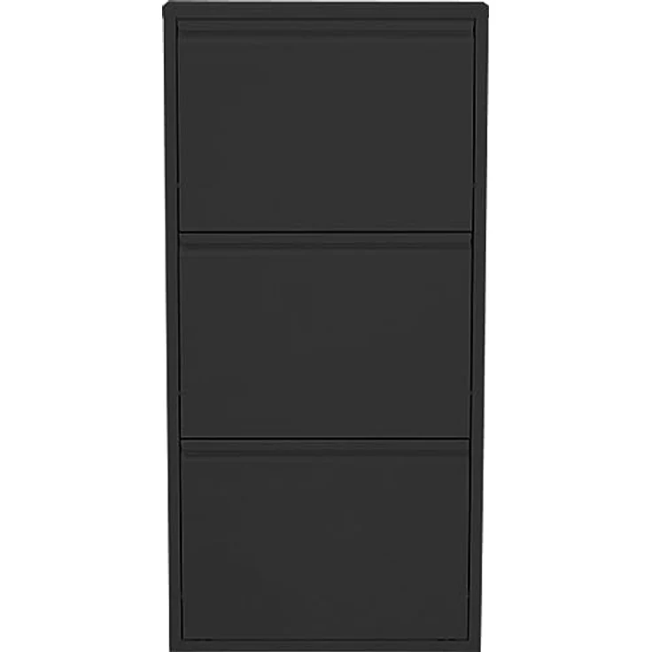 Kare Design Schuhschrank Caruso, Schwarz, Stahl, mit 3 Klappen, Schuhablage für 6 Paar Schuhe, schmal, platzsparend, hoch, Schuhregal, Eingangsbereich, 104 x 50 x 15 cm (H/B/T) – Bild 2