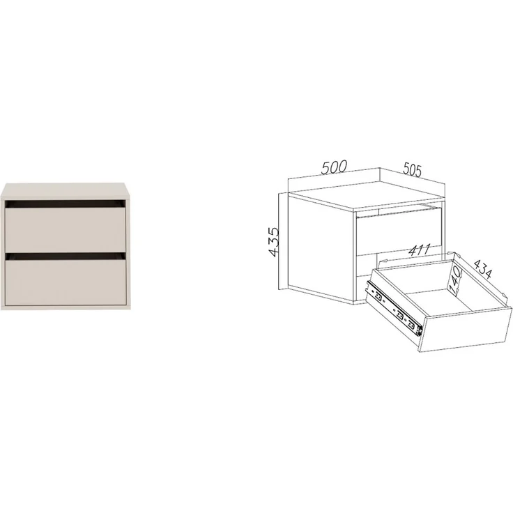 Marmex Möbel Tres Set-D/N Eckeinbauschrank mit Regalen, Schubladen und Kleiderstangen, offener Kleiderschrank system mit Aufsatz, laminierte Spanplatte, graubeige cashmere 111/190x246x51 cm – Bild 6