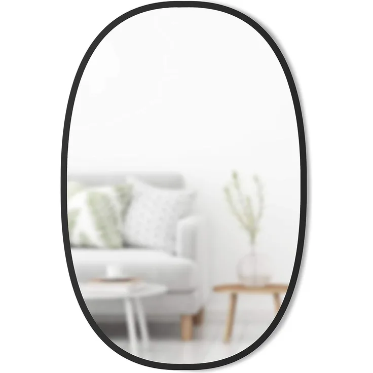 Umbra Hub Wandspiegel Oval, Wand Spiegel, Dekorationsspiegel, Dekospiegel, Glas, Schwarz, 92 cm, 1006044-040