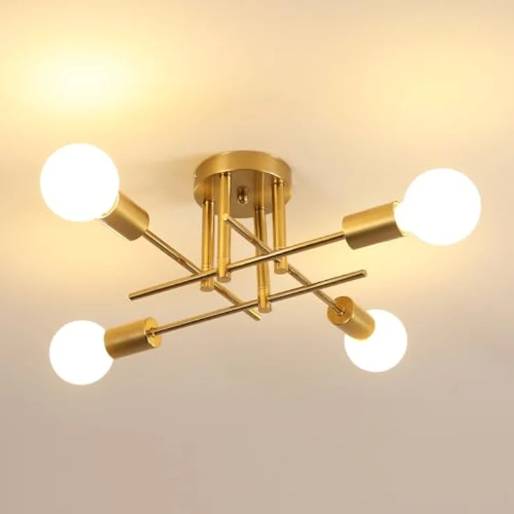 Goeco Gold Deckenleuchte Kronleuchter Vintage, Metall Deckenlampe E27 Lampenfassung 4 Flammig, Industrial Pendelleuchte für Schlafzimmer, Wohnzimmer, Esszimmer, Küche, 43 CM – Bild 9