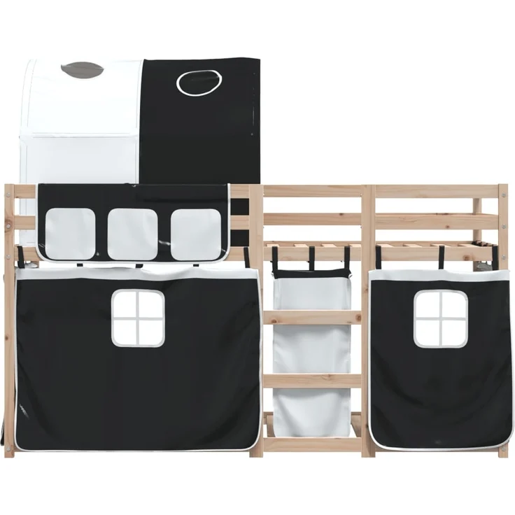 vidaXL Etagenbett mit Vorhängen Weiß & Schwarz 80x200 cm Kiefernholz 3283988 – Bild 2