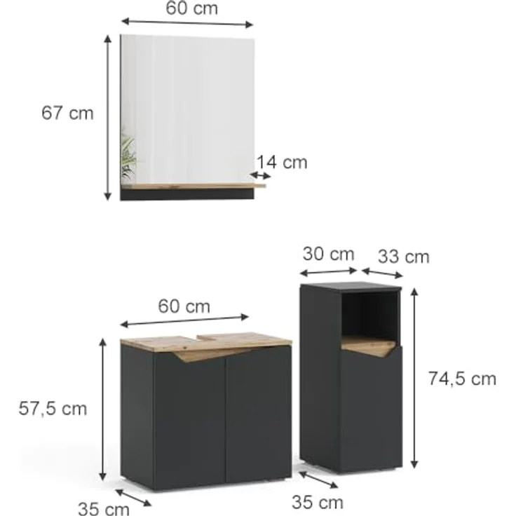 Badmöbel-Set Marelle Anthrazit 3 Teile, mit Midischrank Vicco – Bild 4