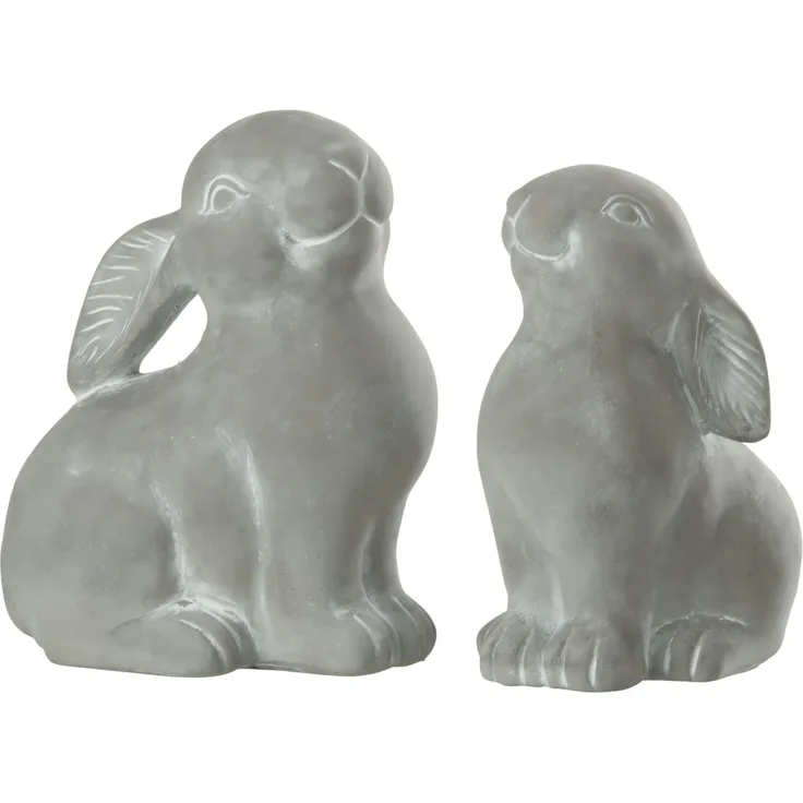 J-LINE / Hasen Figuren aus Zement grau 2er Set / Beton / L14,50xB11,50xH19,00cm