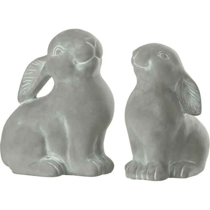 J-LINE / Hasen Figuren aus Zement grau 2er Set / Beton / L14,50xB11,50xH19,00cm